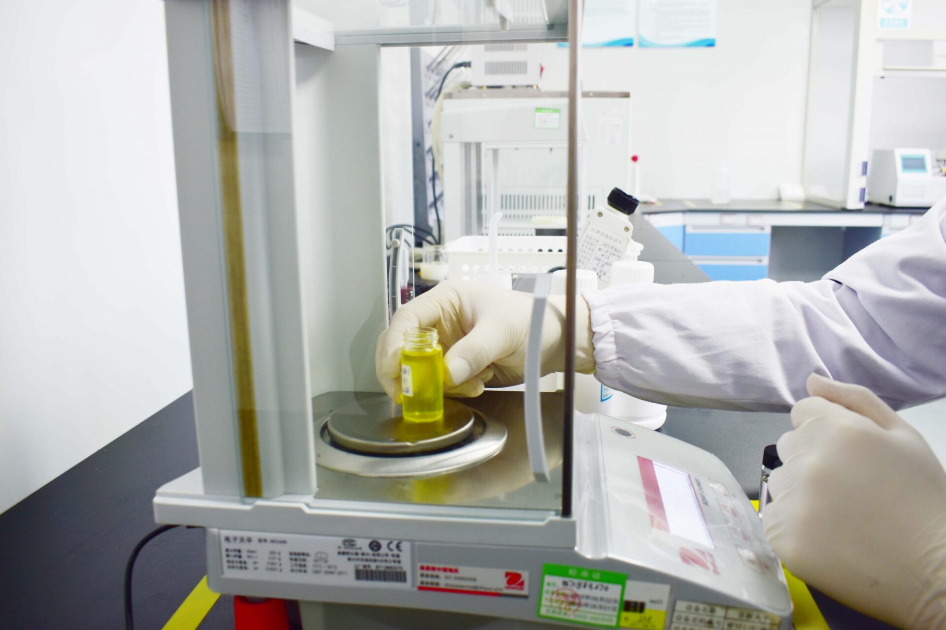 A liquid flavour sample being weighed in the Magical Flavour laboratory