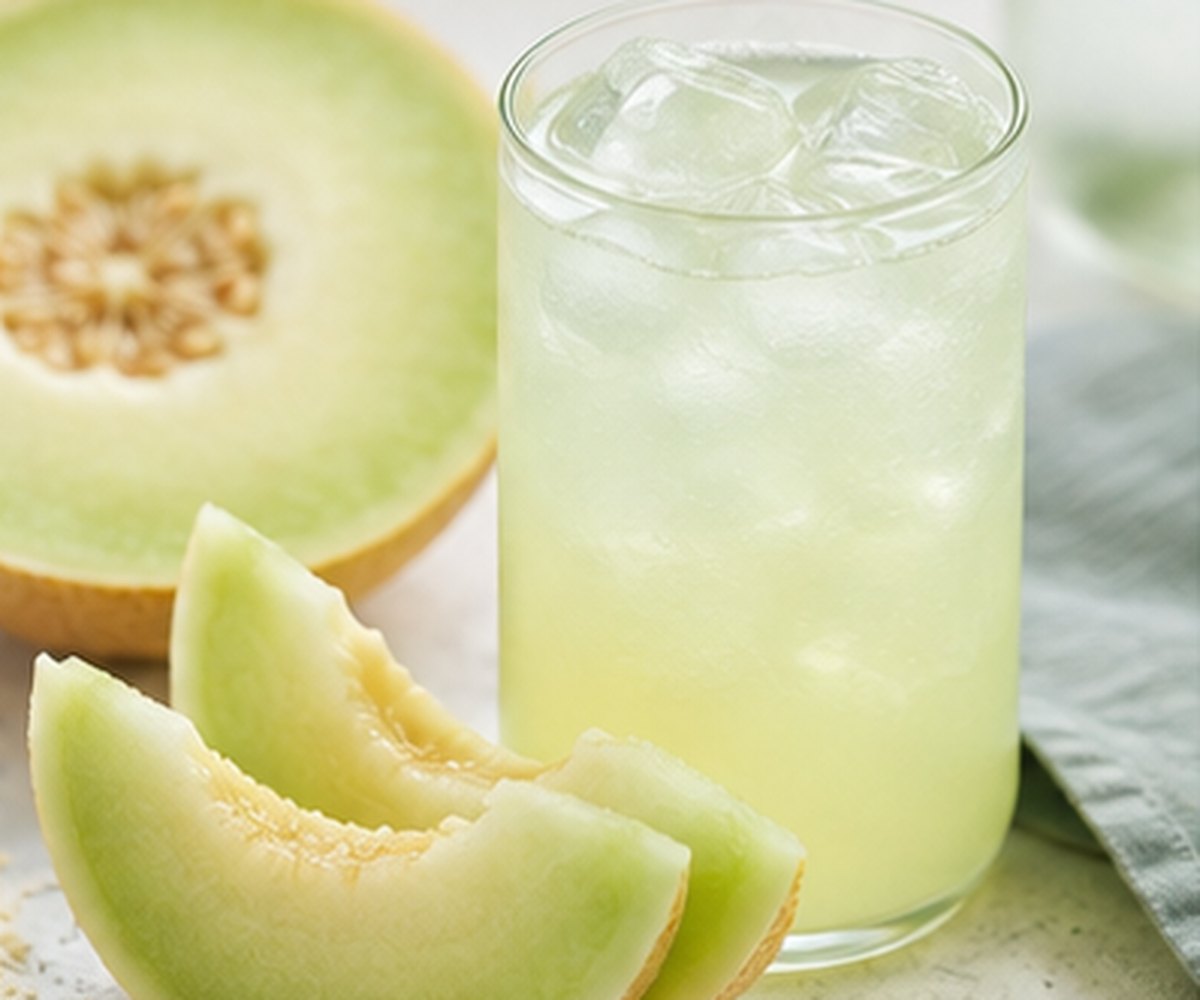 Pale melon drink with honeydew and melon slices for Melon 6001 flavour