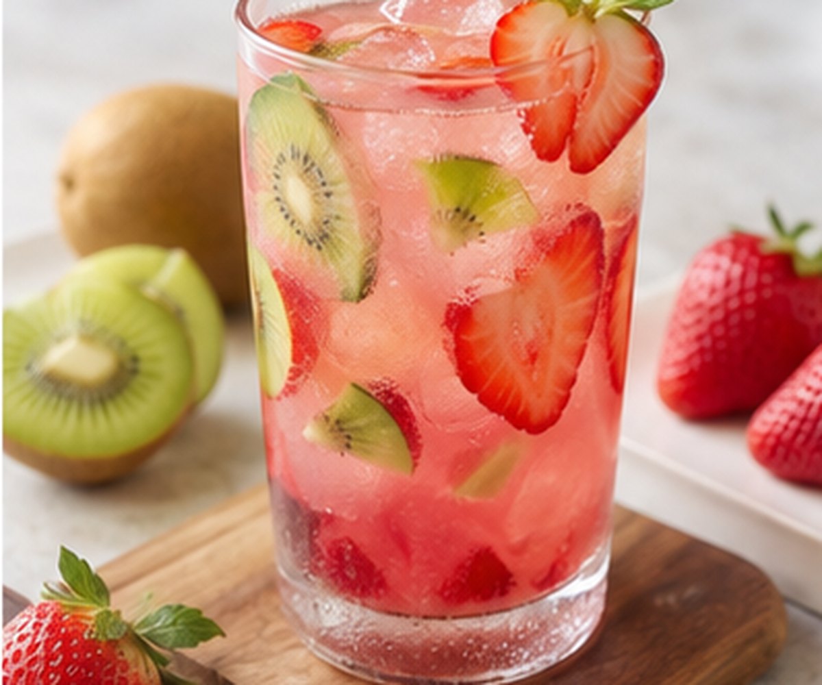 Strawberry kiwi drink with sliced strawberry and kiwi for Strawberry Kiwi 9001 flavour